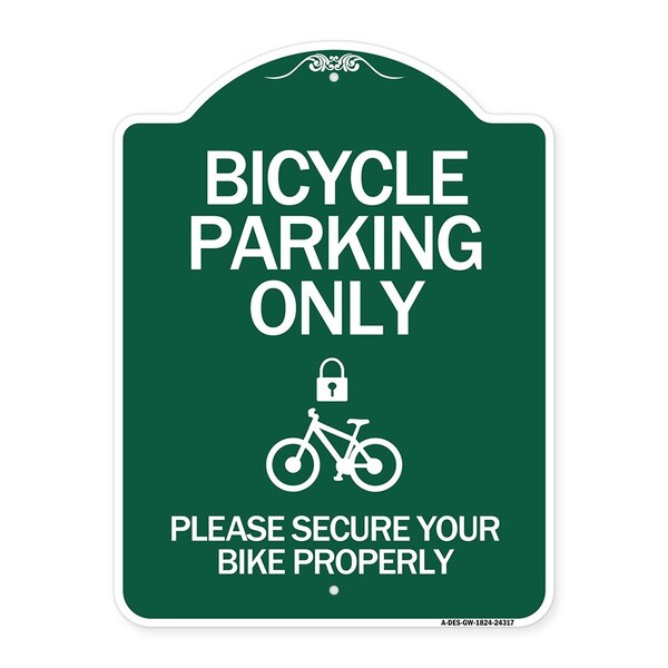 Signmission Bicycle Parking Please Secure Your Bike Properly W/ Cycle & Lock Alum Sign, 18" x 24", GW-1824-24317 A-DES-GW-1824-24317 - main